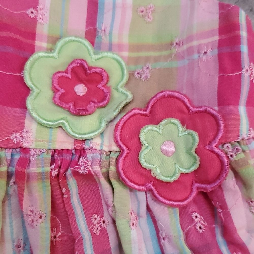 Blueberi Boulevard Pink and Green Plaid Dress with Floral Details Baby 24 Months - Picture 4 of 7